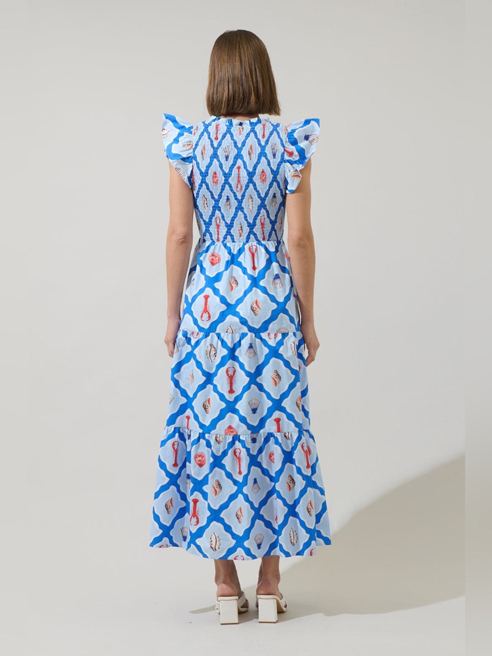 NWOT Sugarlips Lobster Bay Sunfire Tiered Midi Dress - Picture 2 of 5